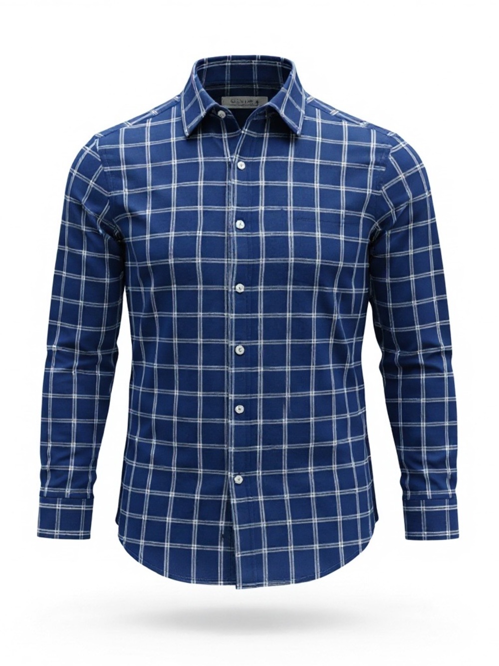 7 DIAMONDS 4 Way Stretch navy blue & white plaid long sleeve button up shirt XL